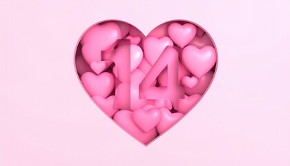 Pink hearts and the number 14 inside a heart shape, representing Valentines Day love and romance.