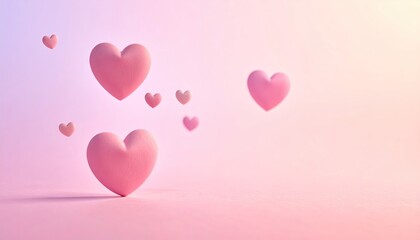 Soft Pink Hearts Floating on a Gradient Pastel Background.