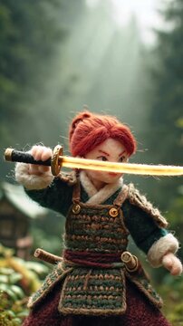 Mulan Doll Ready for Battle in the Forest.