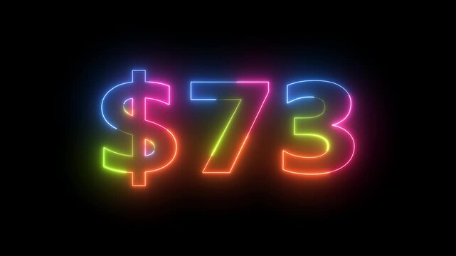 Neon light glowing dollar 73 animation