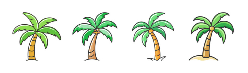 Cute cartoon palm tree vector set with various styles perfect for tropical designs © SulaimanIslam