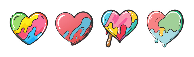 Colorful melting hearts set in a vibrant pop art style, perfect for sweet designs