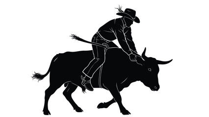 Fototapeta premium Man riding bull silhouette Vector illustration cowboy hat isolated on white background
