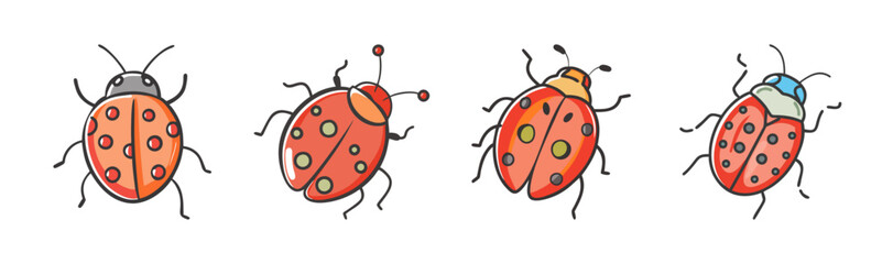 A charming collection of hand-drawn ladybug illustrations showcasing vibrant insects