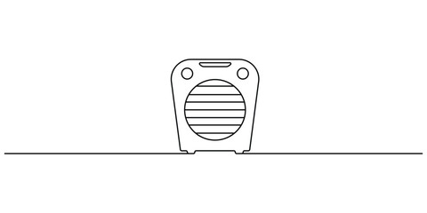 Single-line drawing of an illustration of an electric fan heater. One line drawing fan heater icon