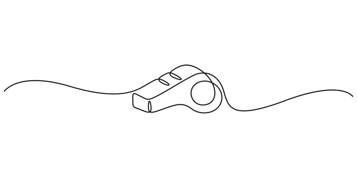 Continuous line drawing of a whistle. Concepts for sporting events by referees to manage play, start or end games, and enforce rules