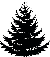 Obraz premium Black silhouette of spruce tree in cartoon style isolated on white background