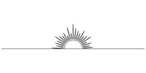 Minimalist single line art illustration of a sun rising or setting vector illustration
