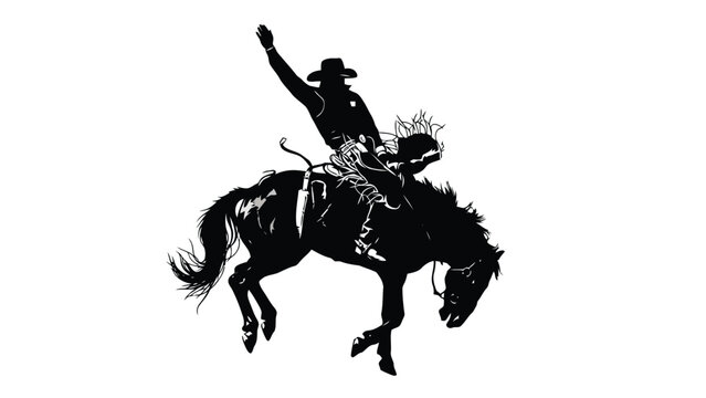 Cowboy riding bucking horse silhouette vector illustration isolated on white background
