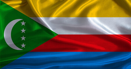 Comoros flag with cloth textured background. National flag of Comoros with realistic texture