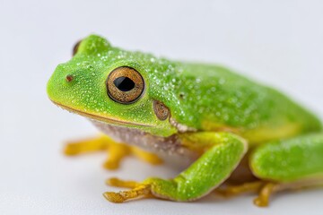 Obraz premium Amphibian portrait: frog head in sharp focus against a pure white background