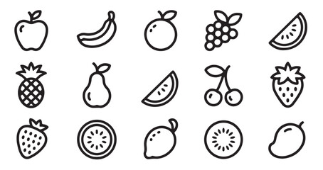 Set of outline fruit icons in thin line style on white background. minimalistic food symbols collection © MDABDUR