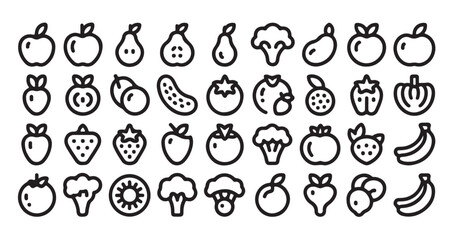 Set of outline fruit and vegetable icons perfect for user interface and mobile application design