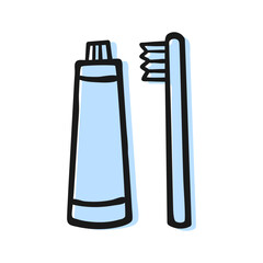 Hand-Drawn Toothbrush and Toothpaste Tube Icon