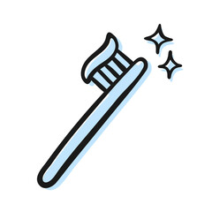 Hand-Drawn Toothbrush with Toothpaste Icon