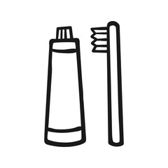Hand-Drawn Toothbrush and Toothpaste Tube Icon