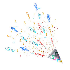 Angled Party Popper Cone Explosion With Flying Ribbons And Glitter Pieces Celebration Illustration