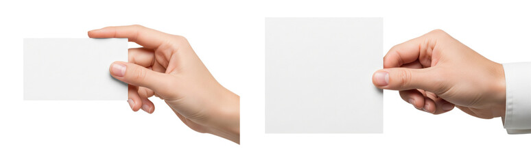 Collection of Hands holding blank paper isolated on white