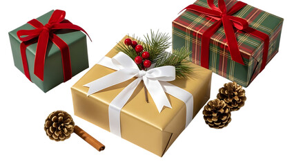 Christmas gifts with pine cones and cinnamon stick