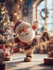 Playful Santa Claus balancing in a cozy Christmas setting
