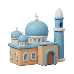 Islamic mosque architecture with blue domes and minaret