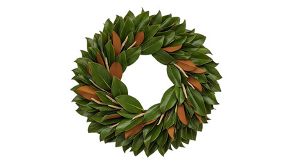 Magnolia leaf wreath with brown accents on black magnolia leaves