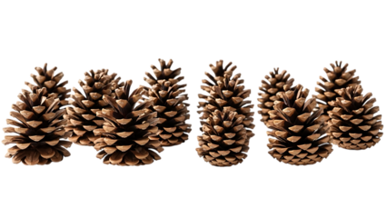 Row of brown pine cones on black background pinecones