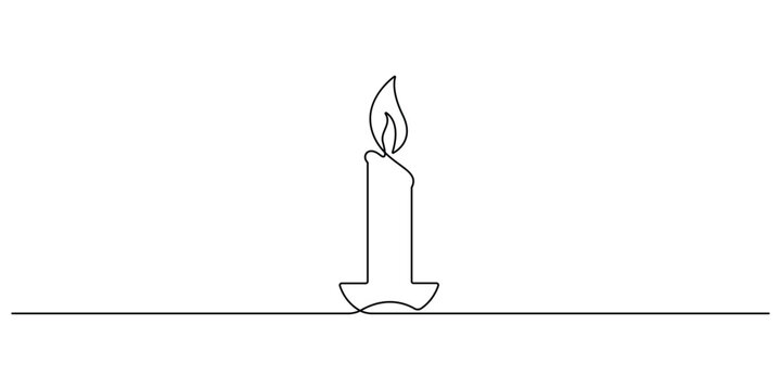 Burning candle minimalist continuous one line drawing vector illustration