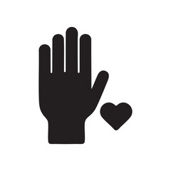 Obraz premium AI Ethics Icon Hand with Heart Black Silhouette Vector
