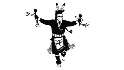 Fototapeta premium Native American dancer in traditional regalia performing Vector illustration isolated on white background