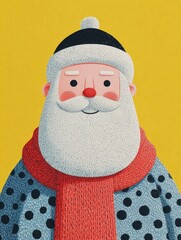 Whimsical Santa illustration on yellow background