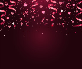 Pink Glitter Heart Confetti, Ribbon, Streamer Background
