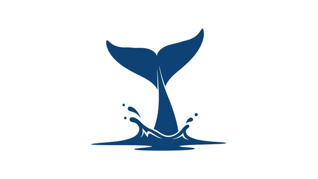 Minimalist blue whale tail vector icon symbol isolated on white background