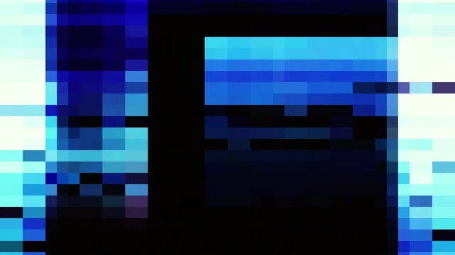 Dynamic pixel glitch transition combining blocky digital interface distortion for fast modern video cuts