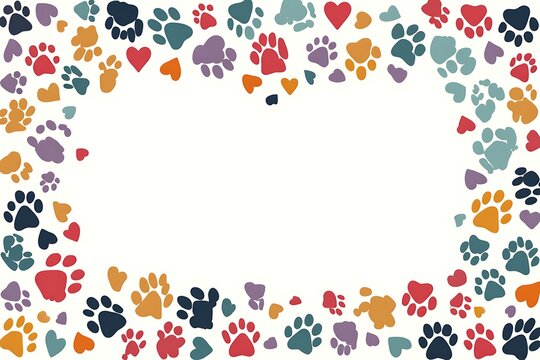 A playful and colorful frame featuring paw prints and hearts, perfect for pet-themed designs and celebrations of animal love.