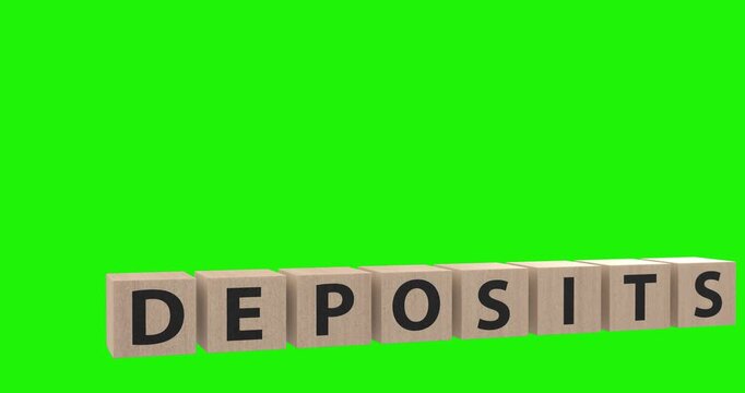 4K Dynamic 3D Animation rendering of Deposites on wooden blocks and coins showing increament in finance and banking