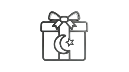 Gift Box with Crescent Moon and Star Icon on White Background