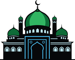 Stunning mosque architecture with green domes and minarets