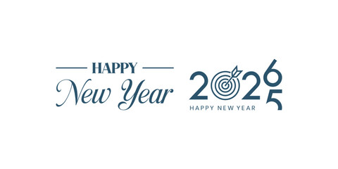 Elegant “Happy New Year 2026” typography design in dark blue on white background, modern calligraphy combined with bold numbers and swoosh element, perfect for holiday greetings, banners, and invitati © bibin