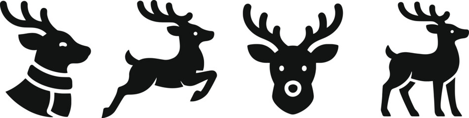 Reindeer and deer vector silhouette logo icon set