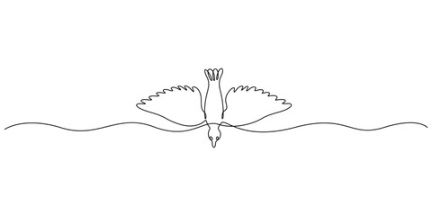One continuous line drawing of a flying pigeon, background. Bird symbol of peace and freedom in simple linear style