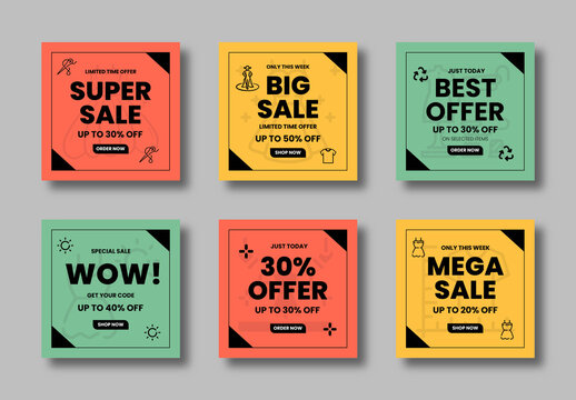 Sale Social Media Banner Set With Discount Offer Templates