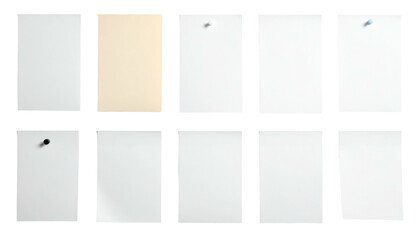 Ten vertically rectangular panels, mostly white, one tan, are arrayed on a black background