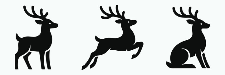 Deer silhouette set standing jumping and sitting vector
