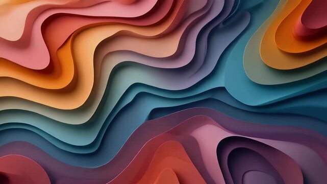 Abstract layered waves of warm and cool colors.