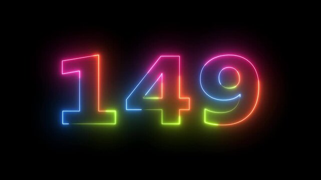 Neon light glowing number 149 animation