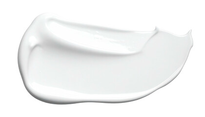 A glossy white cream smear with subtle texture on a transparent background, creating a clean, simple abstract