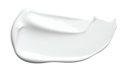 A glossy white cream smear with subtle texture on a transparent background, creating a clean, simple abstract