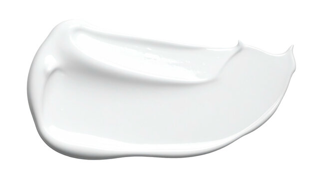 A glossy white cream smear with subtle texture on a transparent background, creating a clean, simple abstract