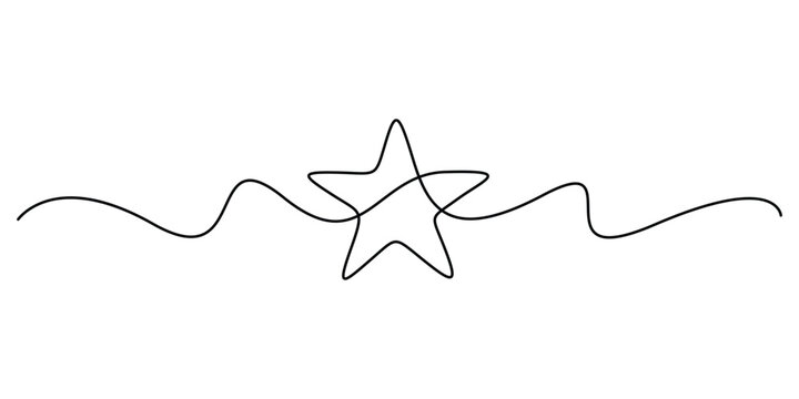 Minimalist illustration of a star created using a single continuous line drawing style. One line art star vector illustration